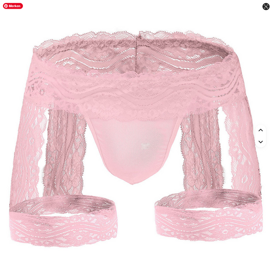 Schwarze sexy Männer- und Sissy-Dessous von SimpleRick, mit Spitze, Penisbeutel und Tanga für erotische Unterwäsche.