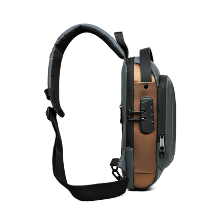 Stilvolle Brusttasche von SimpleRick mit integrierter Ladefunktion, schwarzes Textil mit Reißverschluss und modernem Design