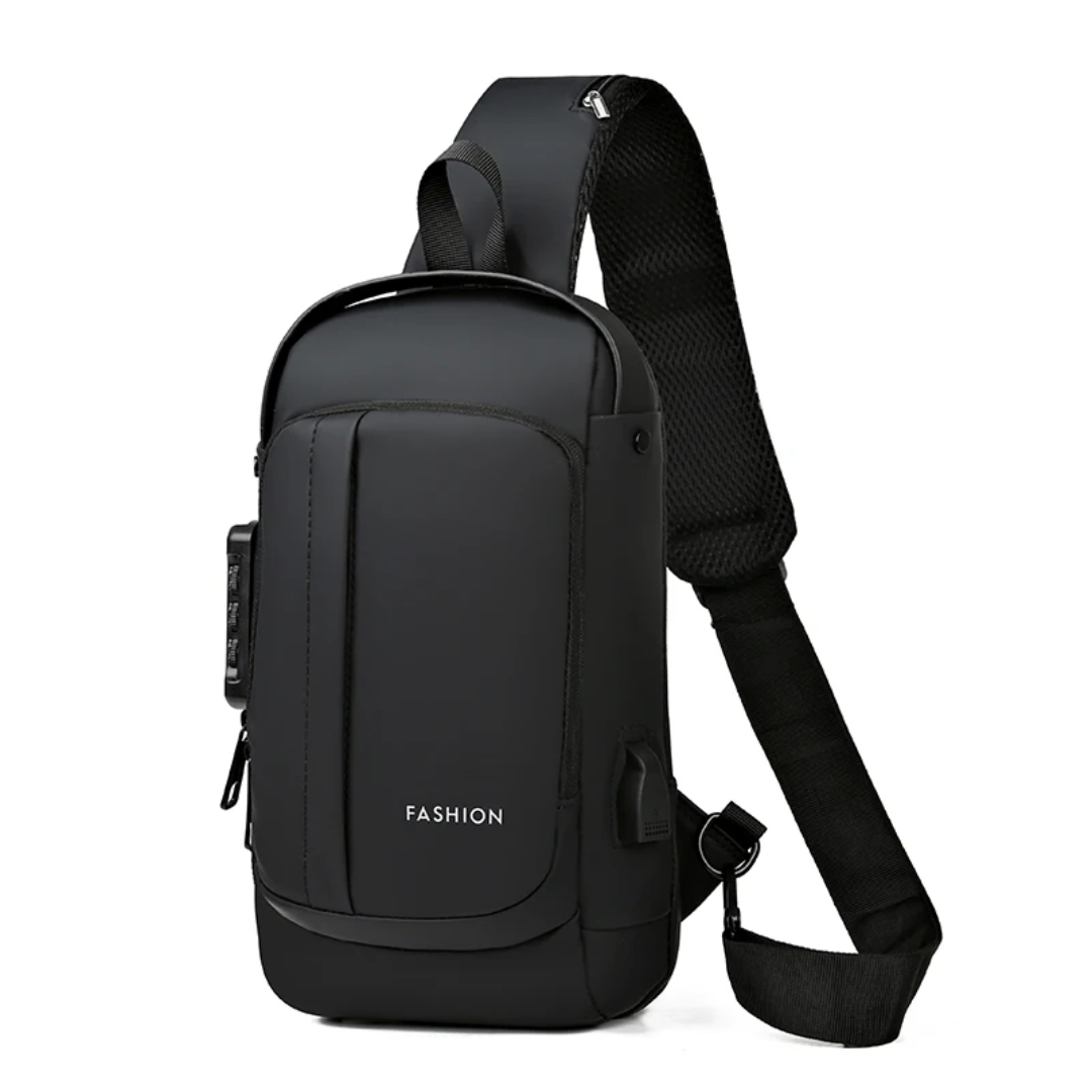 Stylische Brusttasche von SimpleRick mit integrierter Ladefunktion, ideal für moderne, funktionale Modeaccessoires.