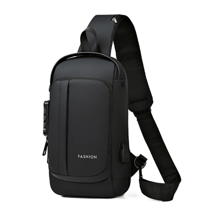 Stylische Brusttasche von SimpleRick mit integrierter Ladefunktion, ideal für moderne, funktionale Modeaccessoires.