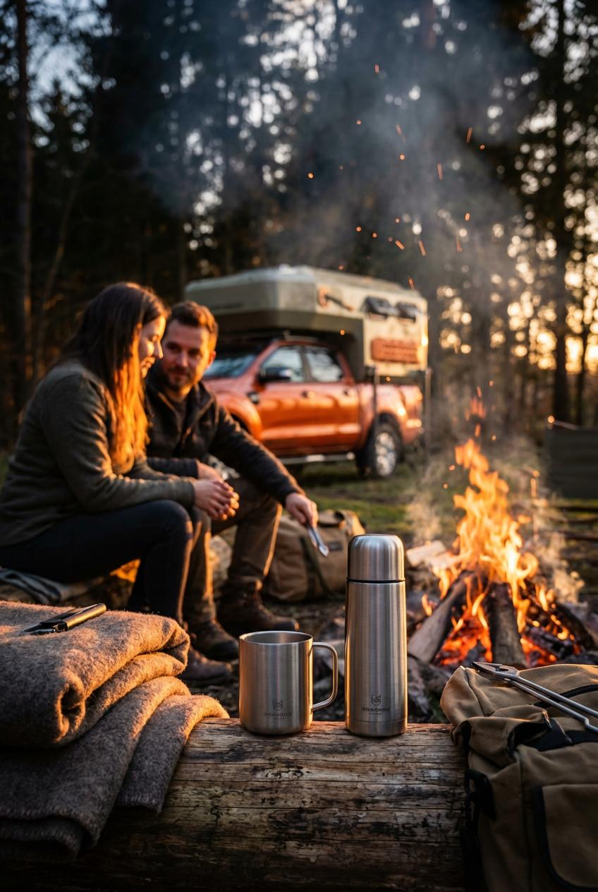 Camperkabine für Pickup Truck von SimpleRick, stabile und praktische Übernachtungsmöglichkeit auf dem Pickup, geöffnete Tür und Fenster sichtbar