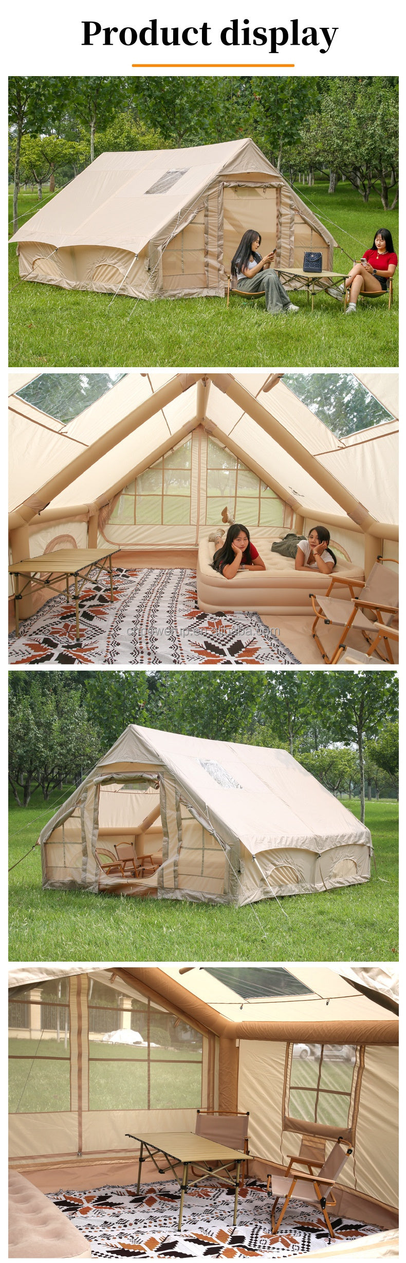Aufblasbares Campingzelt von SimpleRick, 4 Jahreszeiten, 12 qm, mit Eingängen und Fenstern für Komfort im Freien