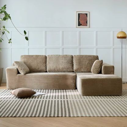 Vakuum komprimiertes 3-Sitzer-L-Form Sofa von Mein Shop, sichtbar im komprimierten Zustand, bereit zur Erweiterung.
