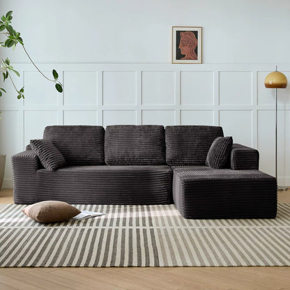Vakuum komprimiertes 3-Sitzer L-Form Sofa von Mein Shop, zusammengedrückt für einfache Lieferung und Lagerung.