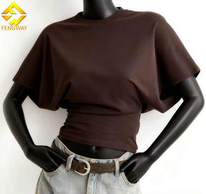 Zweierpack Damen Kurzarmshirts von SimpleRick, bequem und stilvoll, in verschiedenen Farben, auf einem weißen Hintergrund liegend