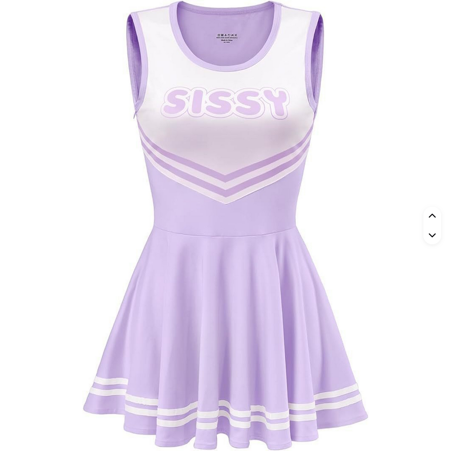 Cheerleader Sissy Kleid von SimpleRick, rotes und weißes Kostüm mit Pompons und Plüschdetails, für Karneval oder Kostümpartys