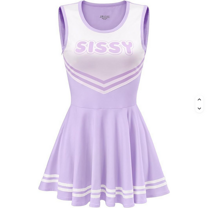 Cheerleader Sissy Kleid von SimpleRick, rotes und weißes Kostüm mit Pompons und Plüschdetails, für Karneval oder Kostümpartys
