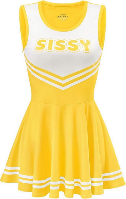 Cheerleader Sissy Kleid von SimpleRick, rosa und weißes Kostüm mit Pompons und Cheerleader-Design, detailreiche Verzierungen sichtbar