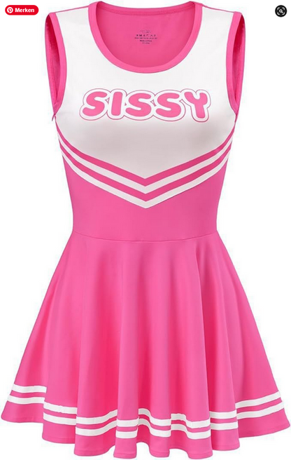 Cheerleader Sissy Kleid von SimpleRick, rotes und weißes Kostüm mit Pompons und Cheerleader-Design, für Cosplay und Kostümpartys.