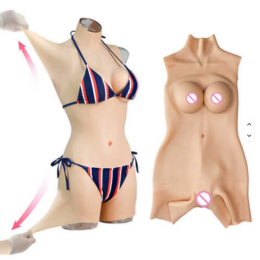 Transgender Silikon-Bodysuit von SimpleRick mit Brust, künstlicher Vagina, für Crossdresser, für Männer zu Frauen, Hüft- und Körperform