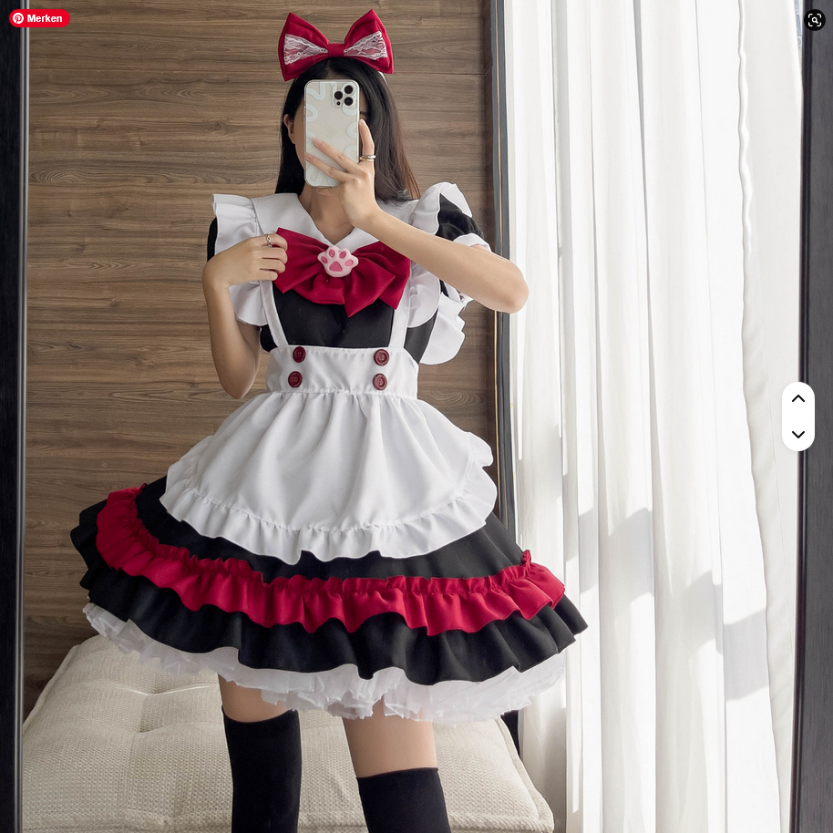 Gothic-Maid-Kostüm von SimpleRick mit schwarzem Kleid, weißer Schürze, großem Schleifen und Gothic-Lolita-Design für Cosplay.