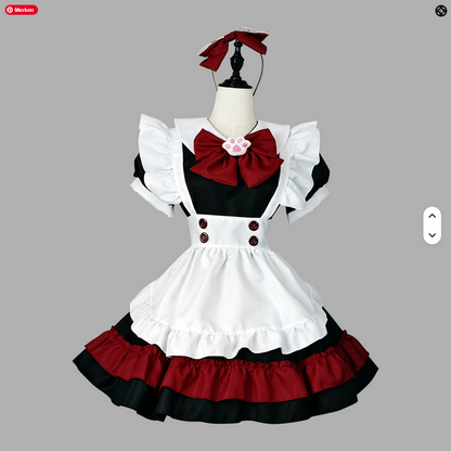 Gothic-Maid-Kostüm von SimpleRick, Plus-Size, mit schwarzer Schürze, großem Schleifen und Lolita-Details, ideal für Cosplay und Rollenspiele.