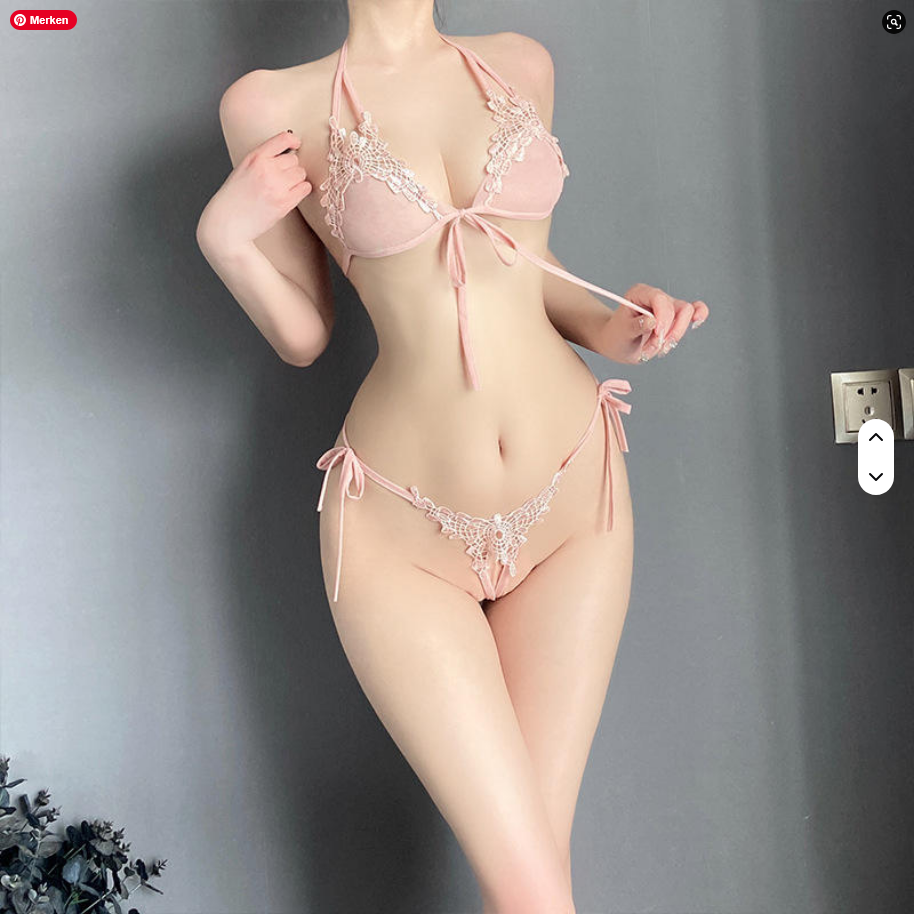 Einfarbiger offener Schritt Spitzenslip von SimpleRick, sexy Damenunterwäsche mit Spitzenmuster und Neckholder-Design.