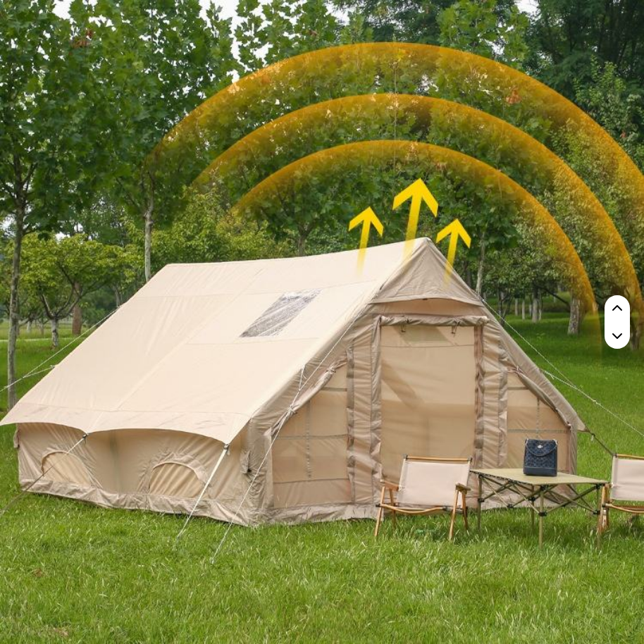 Aufblasbares Campingzelt von SimpleRick, 12 qm, wetterfest und 4-Jahreszeiten geeignet, für bequemen Outdoor-Campingkomfort.