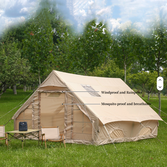 Aufblasbares Campingzelt von SimpleRick, 12 m², 4-Jahreszeiten, wetterfest, für komfortables Outdoor-Camping.