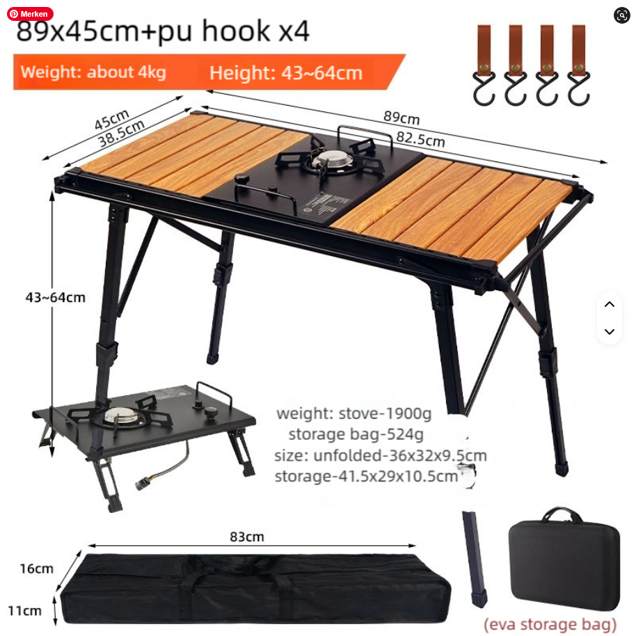 Kompakte Outdoor-Küche von SimpleRick mit klappbarem Tisch, ideal zum Wandern, Angeln und Camping, tragbar und abnehmbar.