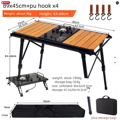 Kompakte Outdoor-Küche von SimpleRick mit klappbarem Tisch, ideal zum Wandern, Angeln und Camping, tragbar und abnehmbar.