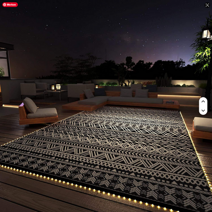 LED-beleuchtete Outdoor-Camping-Matte von SimpleRick, wasserdichtes, wendbares Kunststoff-Teppich für Wohnmobil und Veranda.