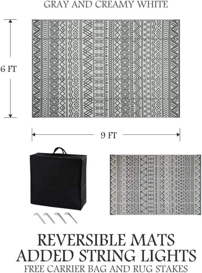 LED-beleuchtete Outdoor-Camping-Matte von SimpleRick, wendbar, wasserdicht, ideal für Wohnmobile, Terrassen und Veranden