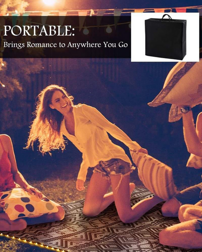LED-beleuchtete Outdoor Camping-Matte von SimpleRick, wasserdicht, wendbar und ideal für Wohnmobil, Veranda und Terrasse.