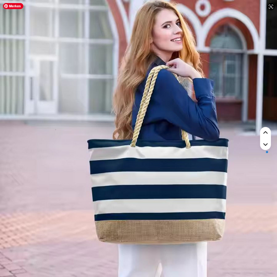 gestreifte Leinwand Strand tasche