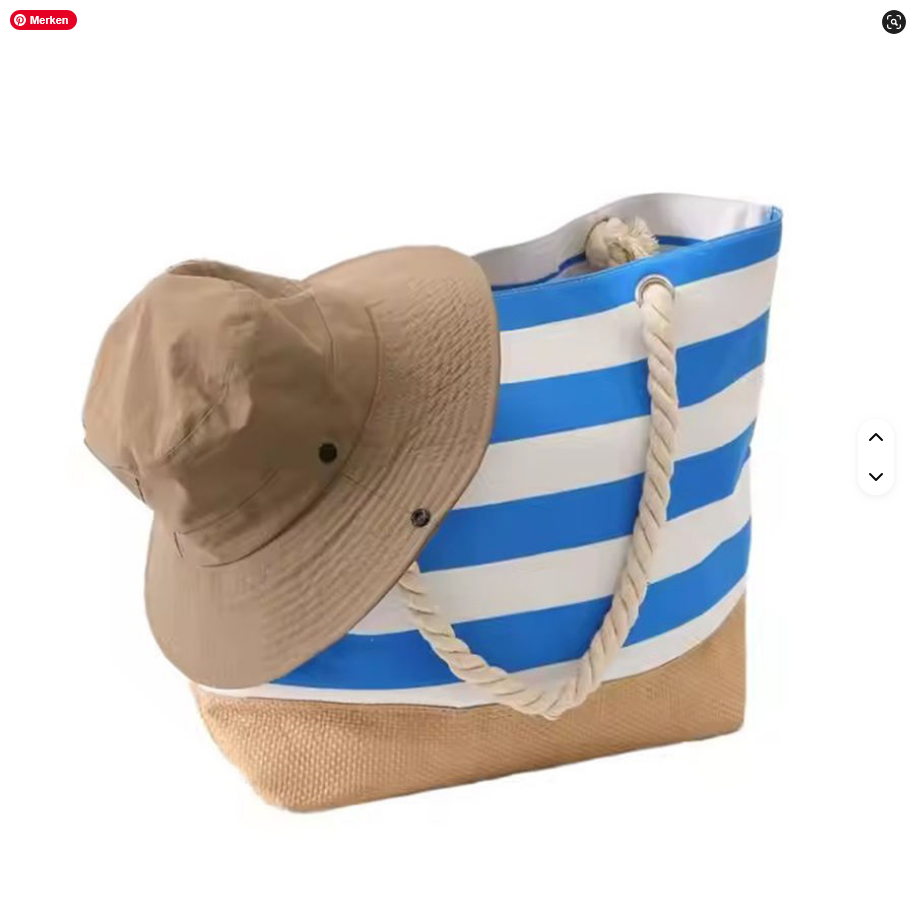 Gestreifte Leinenstoff Strandtasche von SimpleRick, wasserdicht, große Canvas-Strandtasche mit Baumwollseil, handgehalten.