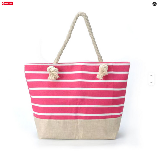 Gestreifte Leinenstoff Strandtasche von SimpleRick, wasserdichte, große Leinwandtasche mit Baumwollseil für den Strand.