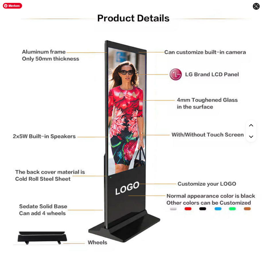 Werbestele von SimpleRick, 55 Zoll, Windows und Android, mit Touchscreen, digitaler Kiosk für Indoor-Bodenstand, LCD-Display
