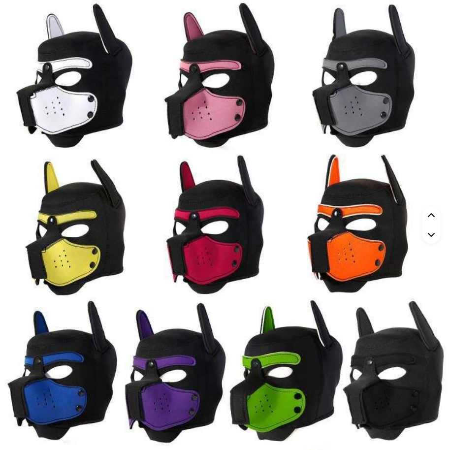 Hunde-Maske aus Neopren und Leder, BDSM, für Männer und Frauen, Fetisch-Sexspielzeug, von SimpleRick, auf einem Bildschirm.