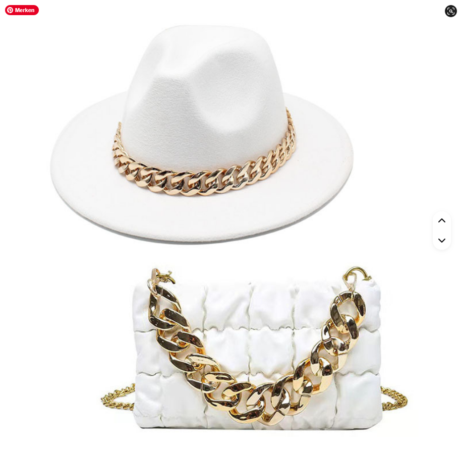 Premium Damen Handtasche mit großer Kette und Fedora Hut Set, stilvoller Modeschmuck von SimpleRick, für trendige Frauen.