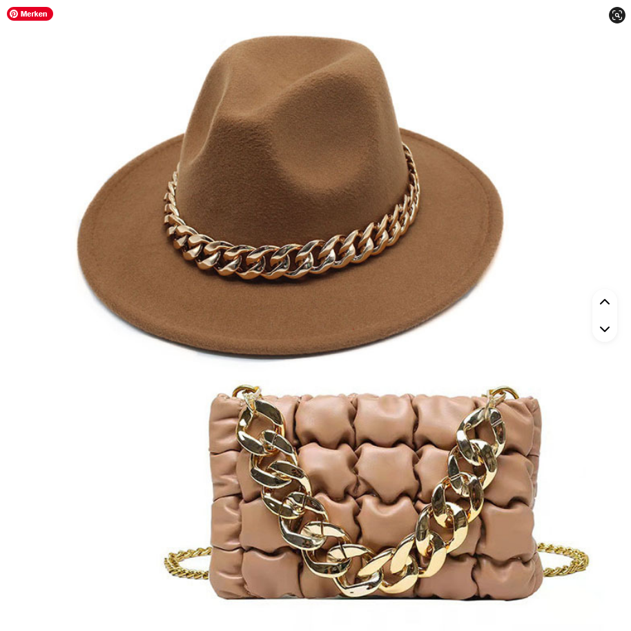 Elegante Damen-Handtasche mit großer Kette und Fedora-Hut-Set von SimpleRick, vielseitig für Freizeit und Mode.