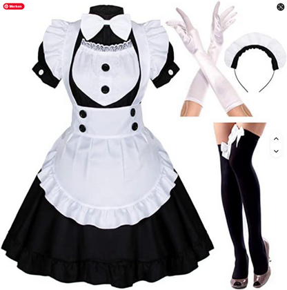 Schwarzes, rotes, blaues und lila Dienstmädchen-Kleid von SimpleRick mit Rüschen und fluffigem Design für Cosplay und Lolita-Charaktere