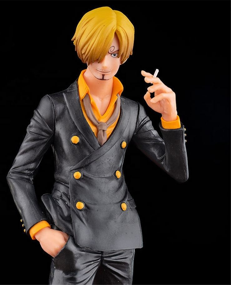 Sanji Rauchende Figur in schwarzer Kleidung, einfache Rick Cartoon-Actionfigur aus umweltfreundlichem PVC, detailreich und realistisch.