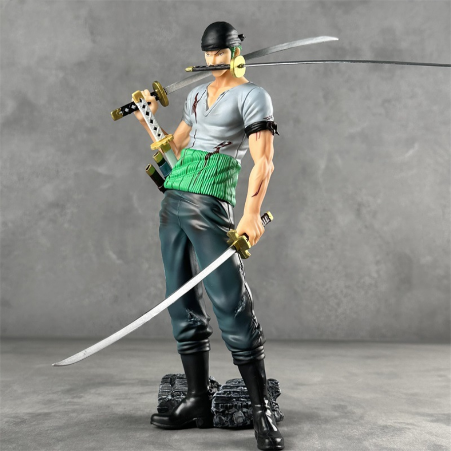 Ein einteiliges PVC-Statue von Roronoa Zoro aus der Blood Battle Version, von SimpleRick, mit doppelköpfigem Design, Manga-Anime.