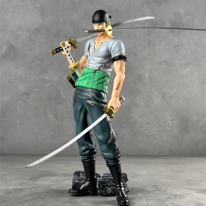 Ein einteiliges PVC-Statue von Roronoa Zoro aus der Blood Battle Version, von SimpleRick, mit doppelköpfigem Design, Manga-Anime.
