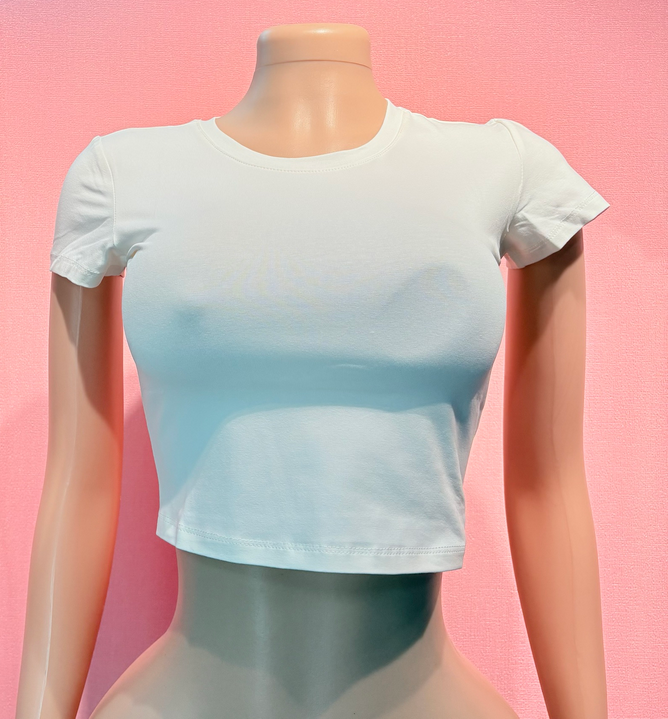 Damen Top von SimpleRick, lockeres schmal geschnittenes T-Shirt mit O-Ausschnitt, kurzen Ärmeln und Print, leichtes Stretch-Baumwollmaterial