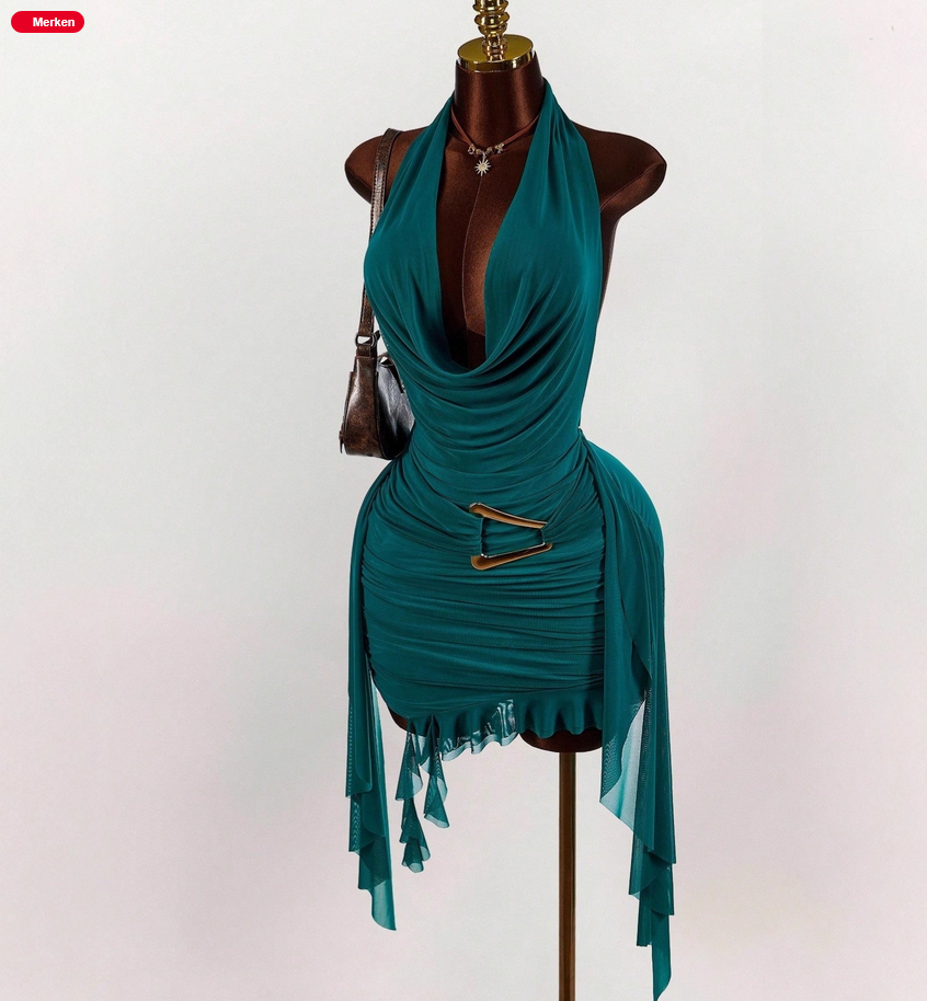 Elegantes, stilvolles First Class V-Ausschnitt Abendkleid von SimpleRick mit Rückenfreier, geraffter Passform, Frühlingsmode für Damen