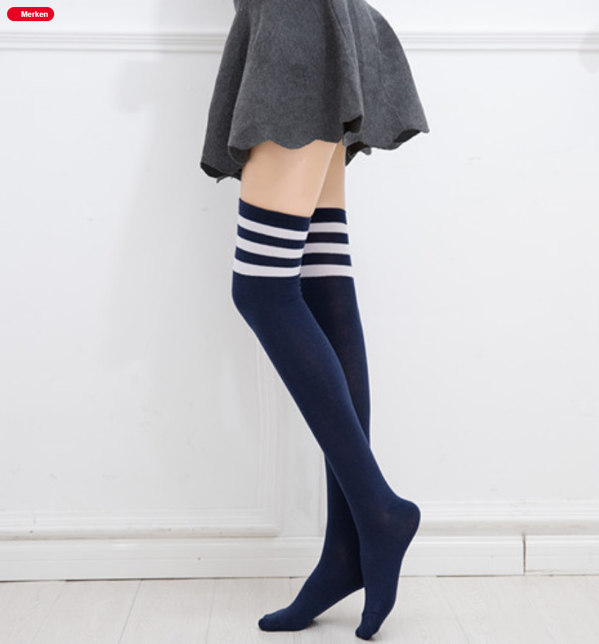 Schwarze und weiße gestreifte Overknee-Strümpfe von SimpleRick, lange Oberschenkelhohe Socken für Damen, sexy und stilvoll