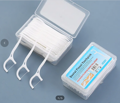 SimpleRick Zahnseide Sticks mit Zahnstocher, 50 Stück, aus hochfestem Polyethylen für gründliche Mundpflege