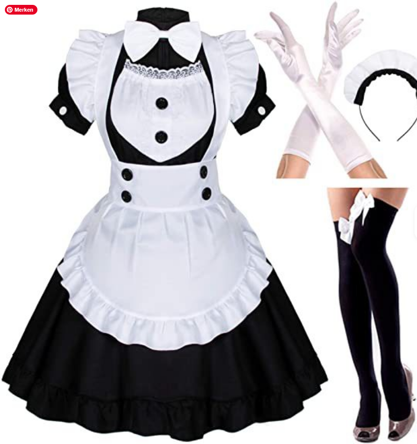 Schwarzes Dienstmädchen-Kleid von SimpleRick mit roten, blauen und lilafarbenen Akzenten, ideal für Cosplay und Lolita-Mode