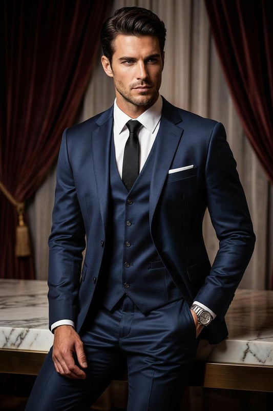 Maßgeschneiderter High Class Businessanzug für Herren von SimpleRick, 3-teilig, mit Krawatte und Hemd, elegante Passform, dunkle Farbe