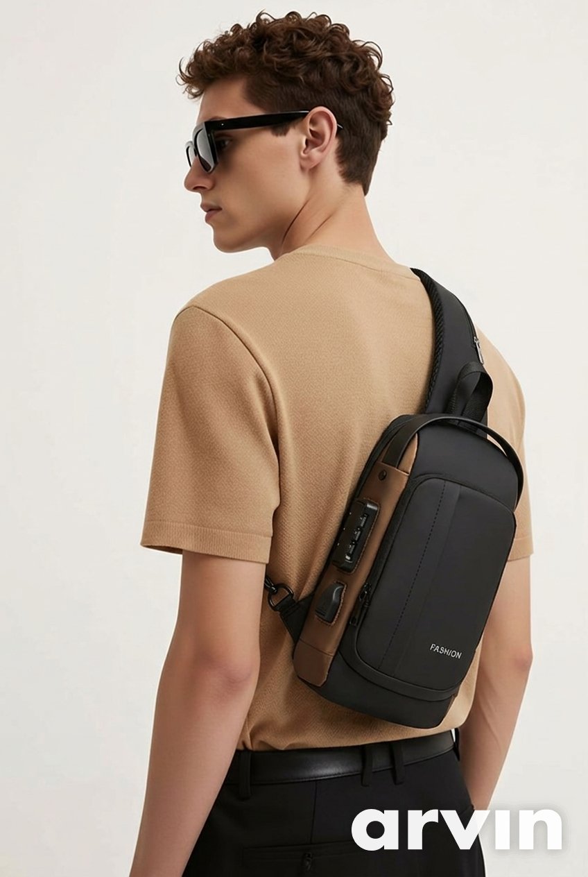 Stilvolle Brusttasche von SimpleRick mit integrierter Ladefunktion, aus robustem Stoff mit Reißverschluss und praktischem Design.